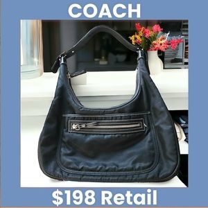 EUC Y2K Coach Black Nylon Hobo Bag with Leather Trim M32-4448